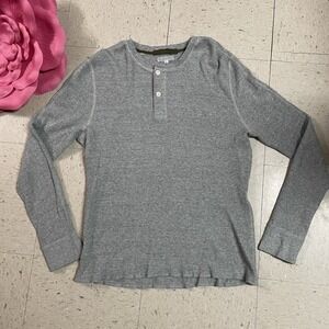 WALLACE & BARNES Men's Sz Large Shirt Gray Waffle Thermal Knit Henley Base Layer
